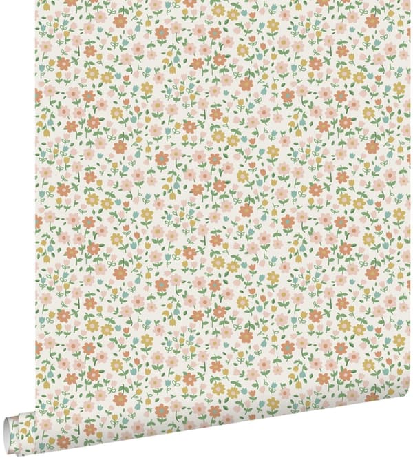 ESTAhome tapet blommor ockra, milt rosa och terrakottaröd 0.53 x 10.05 m
