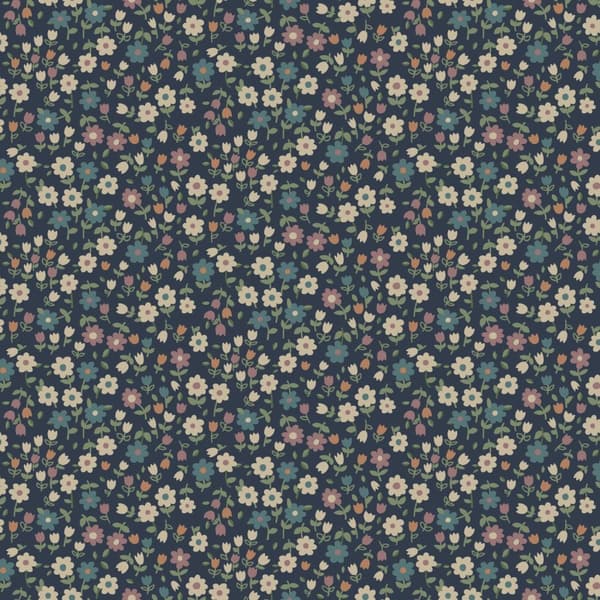 ESTAhome tapet blommor mörkblått, syrénrosa och grågrönt 0.53 x 10.05 m