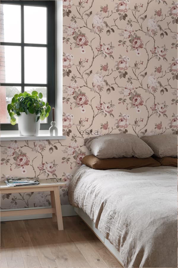 ESTAhome tapet vintage blomster antikrosa 0.53 x 10.05 m