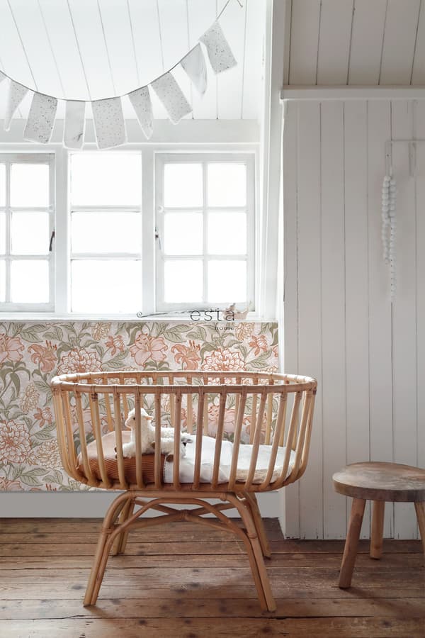 ESTAhome tapet vintage blomster antikrosa og grønt 0.53 x 10.05 m