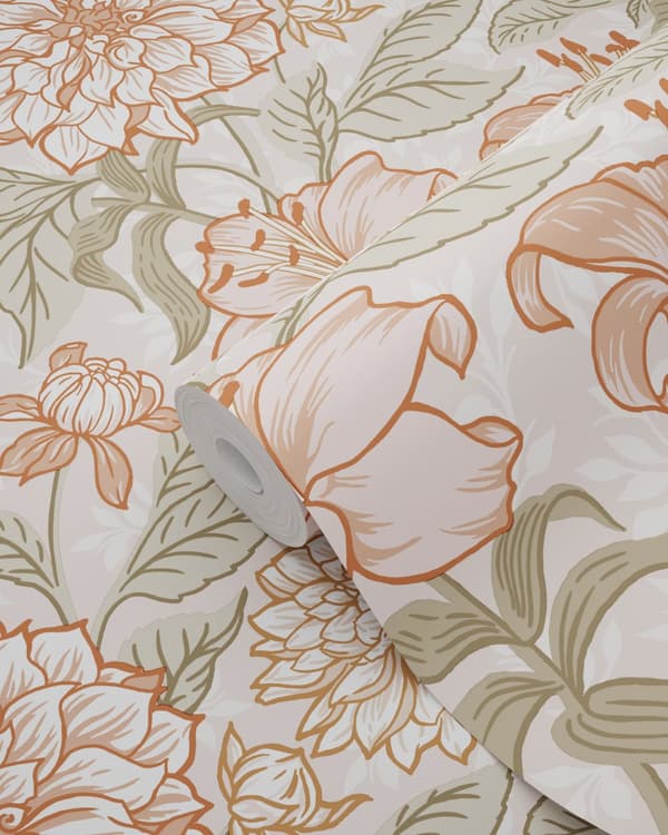 ESTAhome tapet vintage blomster antikrosa og grønt 0.53 x 10.05 m