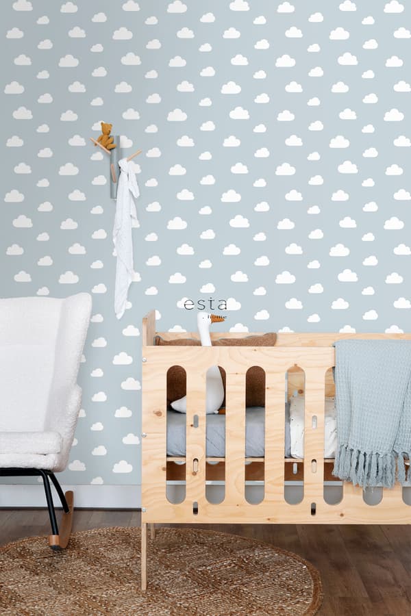 ESTAhome tapet små moln babyblått 0.53 x 10.05 m