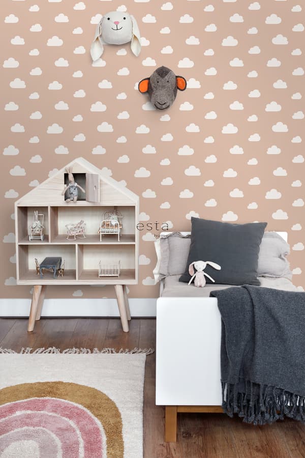 ESTAhome tapet små skyer terracotta pink 0.53 x 10.05 m