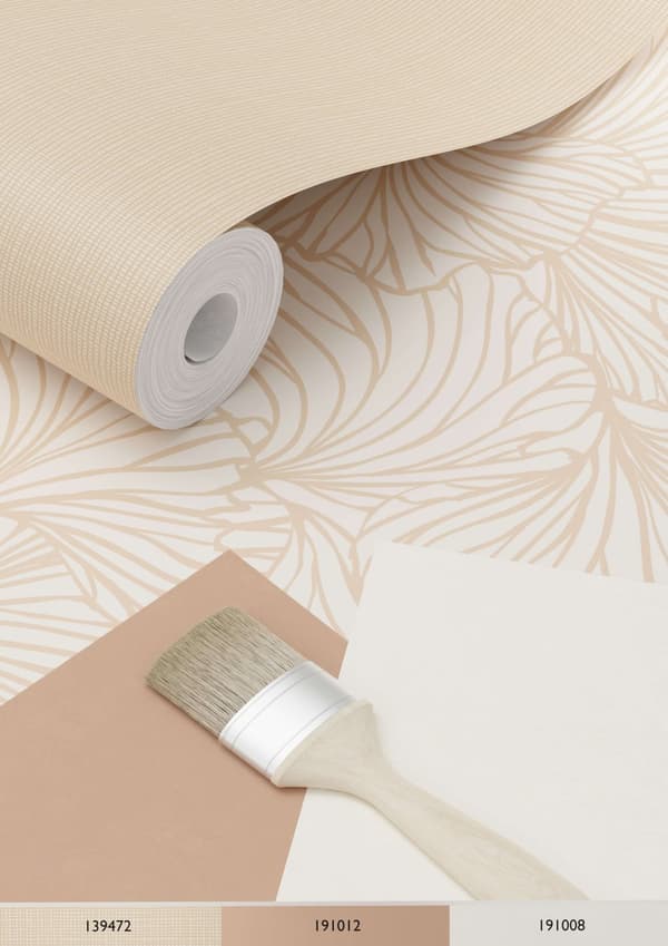 ESTAhome tapet ginkgoblade sandfarvet og lys terracotta rød 0.53 x 10.05 m