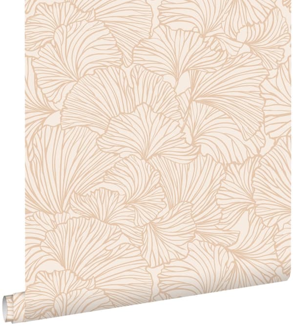 ESTAhome tapet ginkgoblade sandfarvet og lys terracotta rød 0.53 x 10.05 m