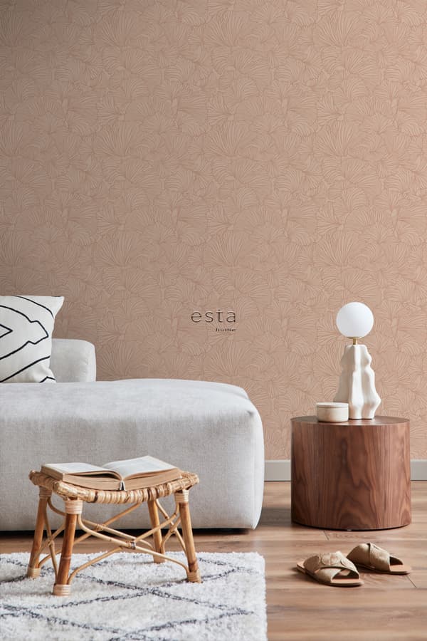 ESTAhome tapet gingkoblad ljus terrakottaröd 0.53 x 10.05 m