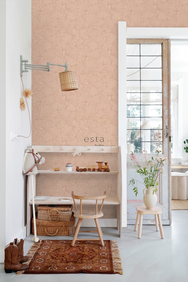 ESTAhome tapet gingkoblad ljus terrakottaröd 0.53 x 10.05 m