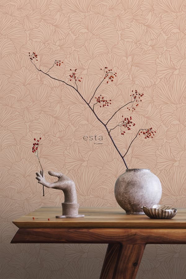 ESTAhome tapet gingkoblad ljus terrakottaröd 0.53 x 10.05 m