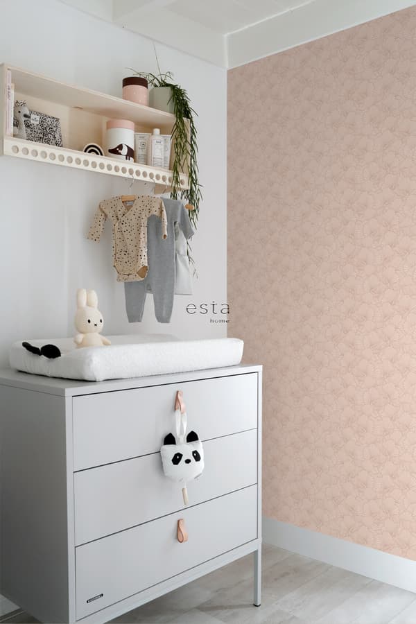 ESTAhome tapet håndtegnede blade terracotta pink 0.53 x 10.05 m