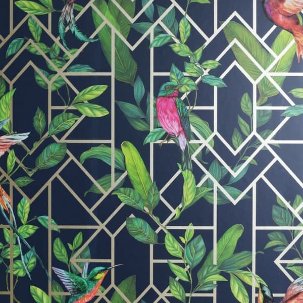 Arthouse Deco Tropical Wallpaper Navy/Gold One Size