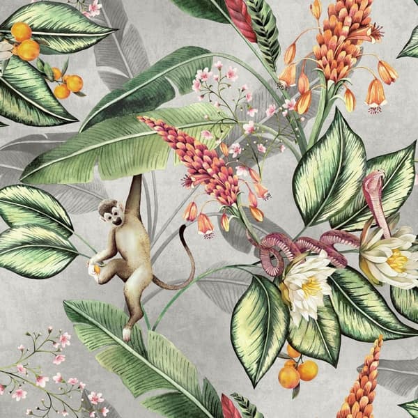 Belgravia Animal Graden Floral tapet Grey 32.8ft x 21in