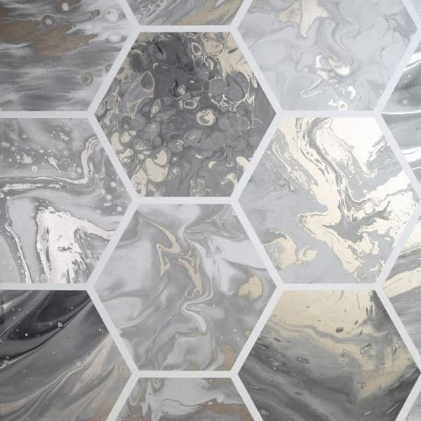 Arthouse Marmoreret hex tapet Charcoal/Rose Gold 10m x 53cm