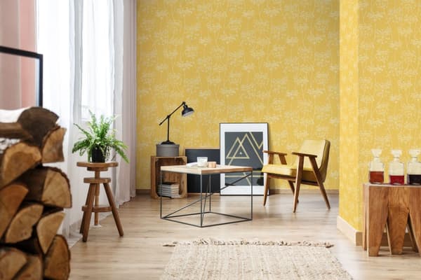 Superfresco Easy - Non-woven tapet - Vilde blomster med glitter - Okker - 10mx52cm