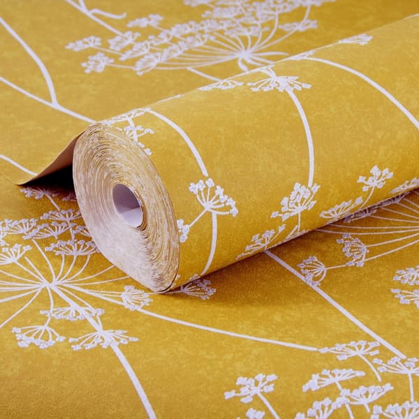 Superfresco Easy - Non-woven tapet - Vilde blomster med glitter - Okker - 10mx52cm