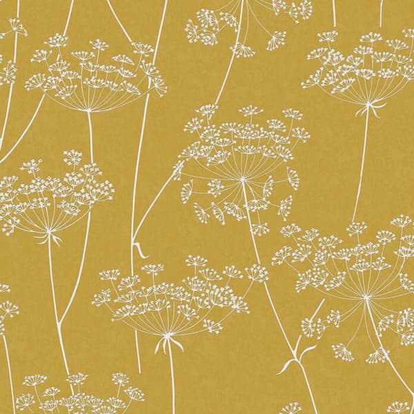 Superfresco Easy - Non-woven tapet - Vilde blomster med glitter - Okker - 10mx52cm