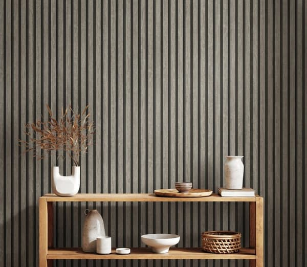 Non woven-tapet ränder Profhome 391092-GU texturerad matt färg grå svart 5,33 m2