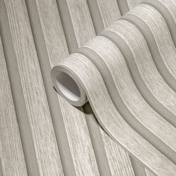 Non woven-tapet ränder Profhome 391095-GU texturerad matt färg grå ljus grå 5,33 m2
