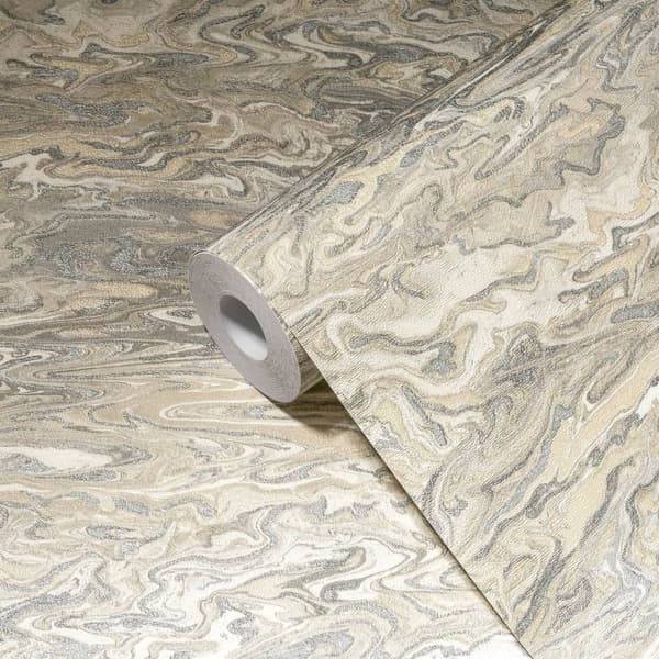 Non woven-tapet abstrakt Profhome 383581-GU lätt texturerad skimrande färg beige grå grädde 5,33 m2