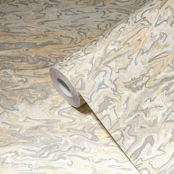 Non woven-tapet abstrakt Profhome 383582-GU lätt texturerad skimrande färg beige grädde guld gul grå 5,33 m2