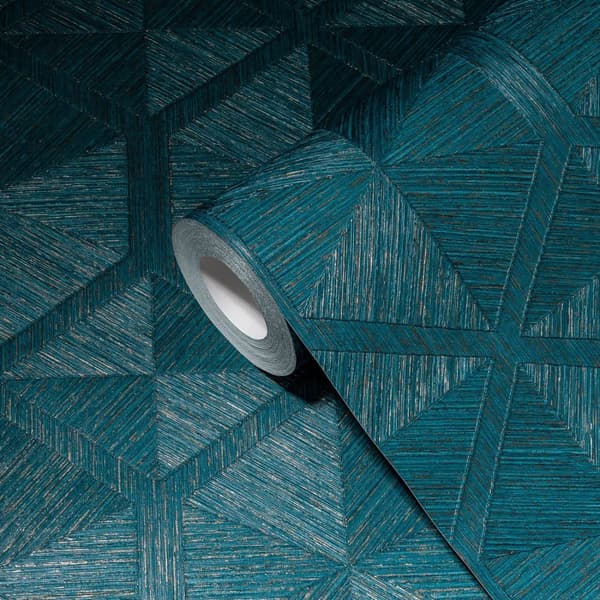 Non woven-tapet metalliska höjdpunkter Profhome 386901-GU texturerad glansigt färg turkos teal guld blå 5,33 m2