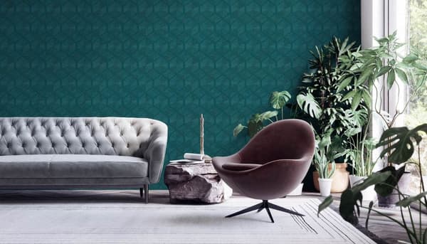 Non woven-tapet metalliska höjdpunkter Profhome 386901-GU texturerad glansigt färg turkos teal guld blå 5,33 m2