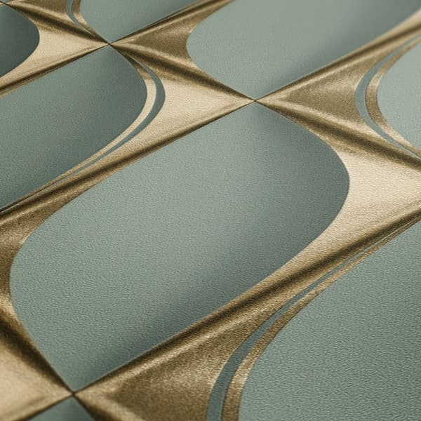Non woven-tapet grafisk Profhome 386913-GU lätt texturerad matt färg grön guld mint grön 5,33 m2