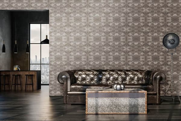 Non woven-tapet grafisk Profhome 386923-GU lätt texturerad skimrande färg brun taupe beige grå 5,33 m2