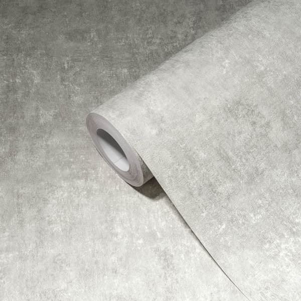 Non woven-tapet uni kulör Profhome 386932-GU lätt texturerad matt färg grå ljus grå vit 5,33 m2