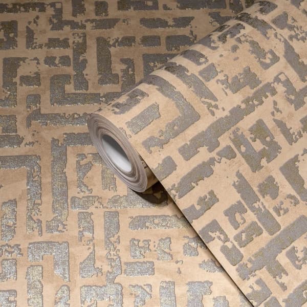 Kuitutapetti metalliset kohokohdat Profhome 386952-GU rakenteellinen kimalteleva kuvio matta tausta väri ruskea hopea beige kulta 5,33 m2
