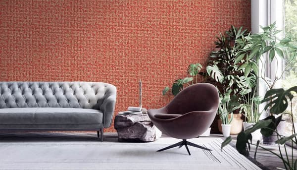 Non woven-tapet metalliska höjdpunkter Profhome 386954-GU texturerad glittrande mönster matt bakgrund färg röd guld silver 5,33 m2