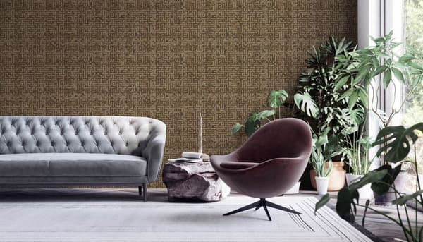 Non woven-tapet metalliska höjdpunkter Profhome 386955-GU texturerad glittrande mönster matt bakgrund färg brun guld silver 5,33 m2