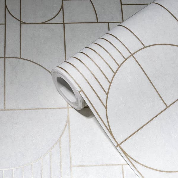 Non woven-tapet metalliska höjdpunkter Profhome 386992-GU lätt texturerad glansigt mönster matt bakgrund färg vit guld ljus grå 5,33 m2