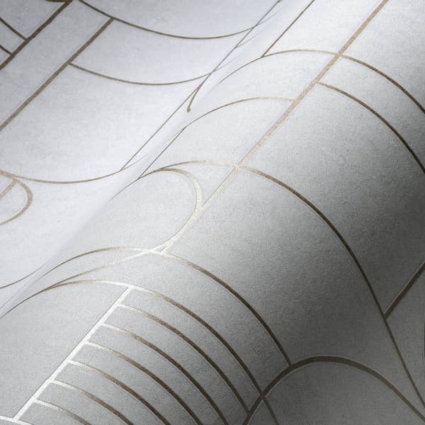 Non woven-tapet metalliska höjdpunkter Profhome 386992-GU lätt texturerad glansigt mönster matt bakgrund färg vit guld ljus grå 5,33 m2