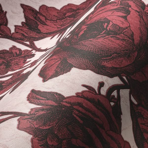 Non woven-tapet Toile de Jouy Profhome 387004-GU lätt texturerad matt färg rosa röd svart 5,33 m2