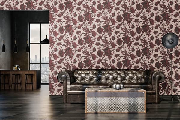 Non woven-tapet Toile de Jouy Profhome 387004-GU lätt texturerad matt färg rosa röd svart 5,33 m2