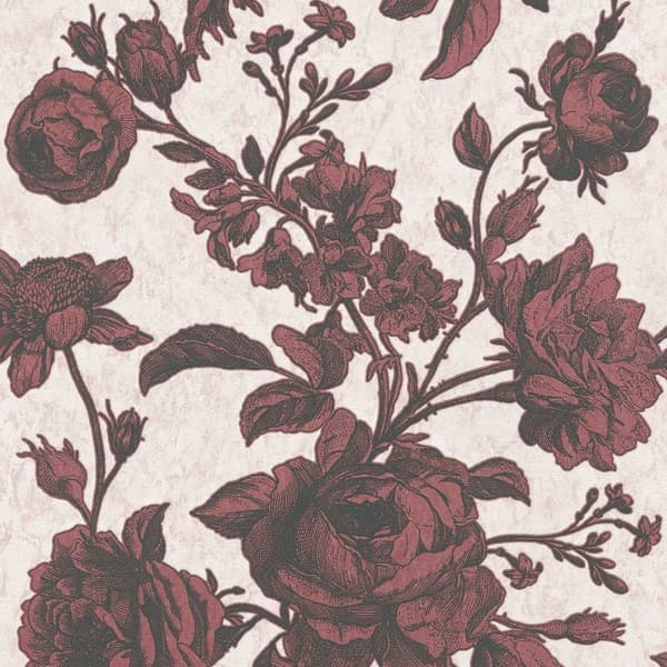 Non woven-tapet Toile de Jouy Profhome 387004-GU lätt texturerad matt färg rosa röd svart 5,33 m2