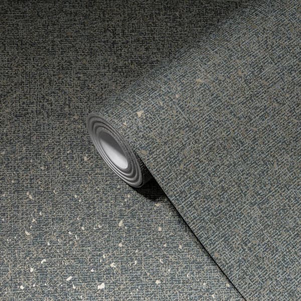 Non woven-tapet tyg utseende Profhome 387025-GU lätt texturerad skimrande färg antracit grå guld 5,33 m2