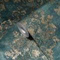 Miniatyrbild 3 av 7: Non woven-tapet metalliska höjdpunkter Profhome 387073-GU lätt texturerad glansigt mönster matt bakgrund färg turkos guld teal 5,33 m2