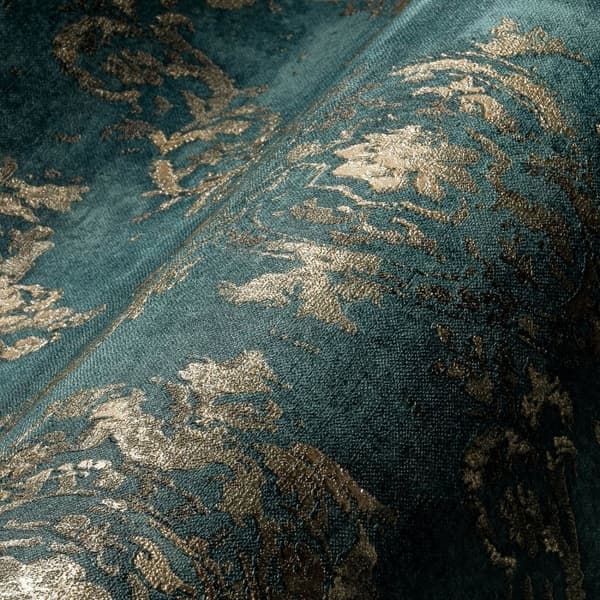 Non woven-tapet metalliska höjdpunkter Profhome 387073-GU lätt texturerad glansigt mönster matt bakgrund färg turkos guld teal 5,33 m2