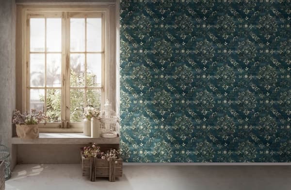 Non woven-tapet metalliska höjdpunkter Profhome 387073-GU lätt texturerad glansigt mönster matt bakgrund färg turkos guld teal 5,33 m2