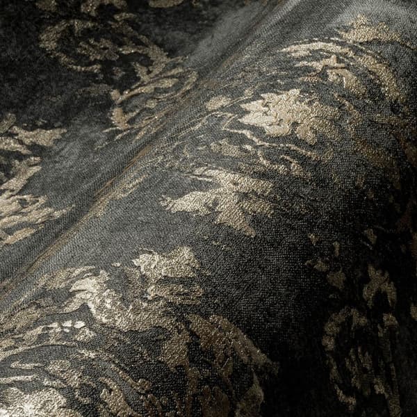 Non woven-tapet romantisk Profhome 387074-GU lätt texturerad glansigt mönster matt bakgrund färg antracit guld svart grå 5,33 m2