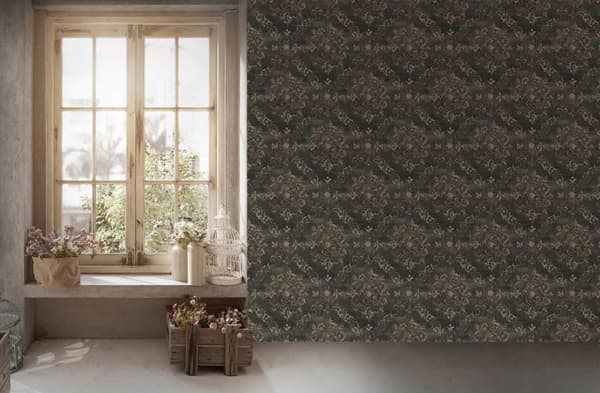 Non woven-tapet romantisk Profhome 387074-GU lätt texturerad glansigt mönster matt bakgrund färg antracit guld svart grå 5,33 m2