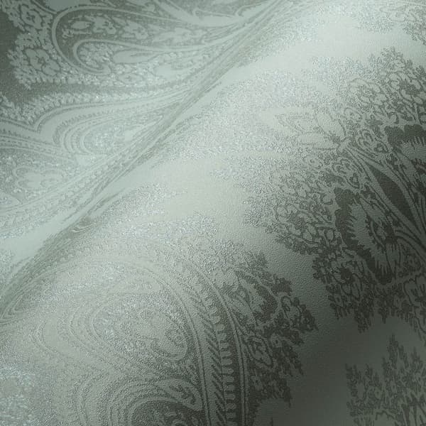 Non woven-tapet paisley Profhome 387081-GU slät glittrande mönster matt bakgrund färg grön silver mint grön 5,33 m2