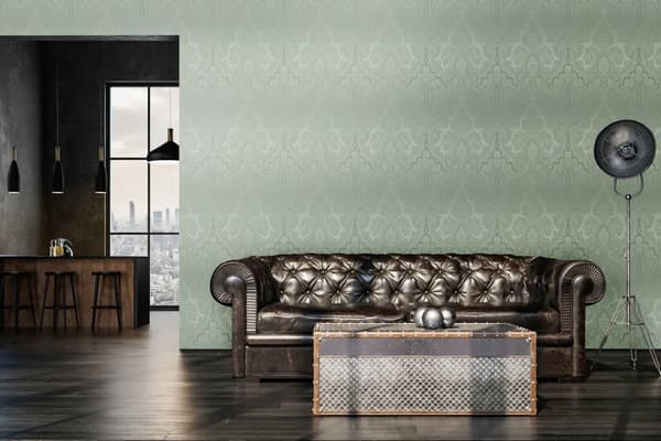 Non woven-tapet paisley Profhome 387081-GU slät glittrande mönster matt bakgrund färg grön silver mint grön 5,33 m2
