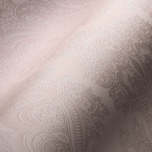 Non woven-tapet paisley Profhome 387083-GU slät glittrande mönster matt bakgrund färg rosa pärla rosa 5,33 m2