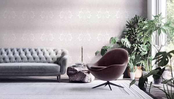 Non woven-tapet paisley Profhome 387084-GU slät glittrande mönster matt bakgrund färg grå pärla ljus grå 5,33 m2