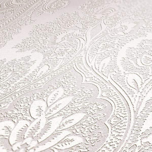 Non woven-tapet paisley Profhome 387084-GU slät glittrande mönster matt bakgrund färg grå pärla ljus grå 5,33 m2