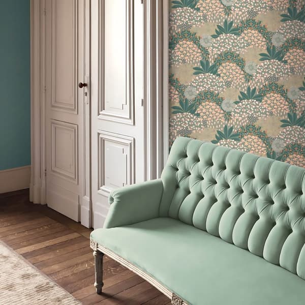 Non woven-tapet blomster Profhome 387401-GU lätt texturerad matt färg grön gul orange 5,33 m2