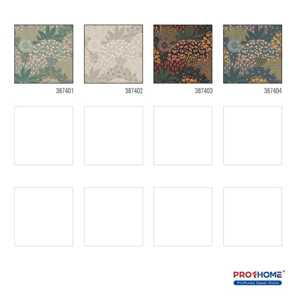 Non woven-tapet blomster Profhome 387401-GU lätt texturerad matt färg grön gul orange 5,33 m2