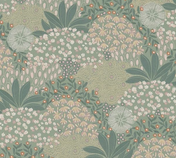 Ikke-vævet tapet blomster Profhome 387401-GU lidt tekstureret mat farve grøn gul orange 5,33 m2